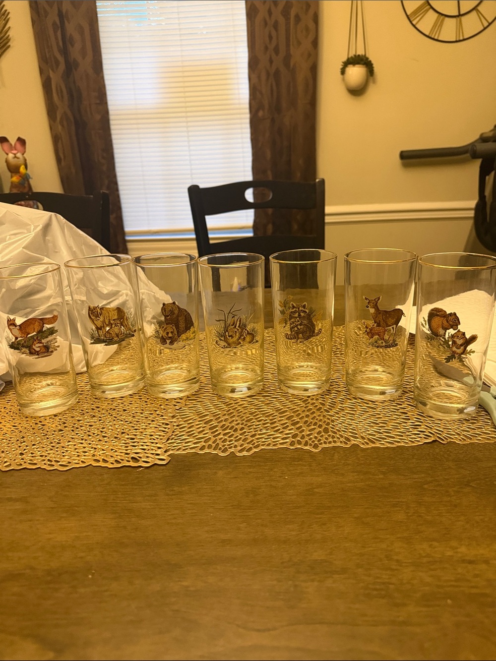 Vintage Wildlife Highball Glasses - Gold Trim and Animal Motifs